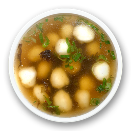 7. Sopa artesanal de albóndigas de pescado con algas