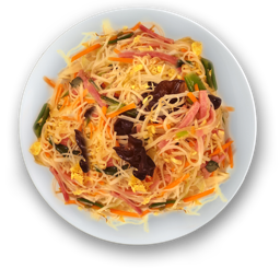 100. Fideos de arroz fritos con tres delicias