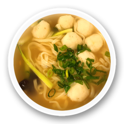 142. Sopa de tallarines con albóndigas de pescado