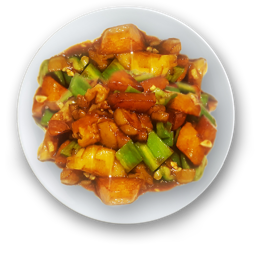 210. Patatas, berenjenas y pimiento verde salteados