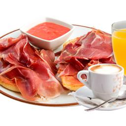 Tostada de jamón + café + zumo de naranja